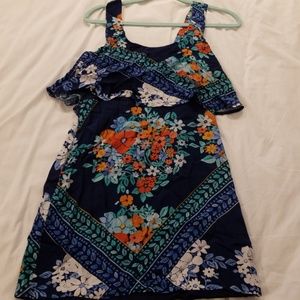 Floral Blue and Orange Women's Dress